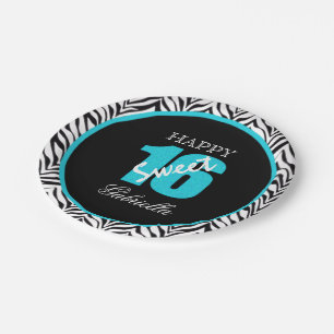 Personalised Zebra Sweet 16 Birthday Paper Plates