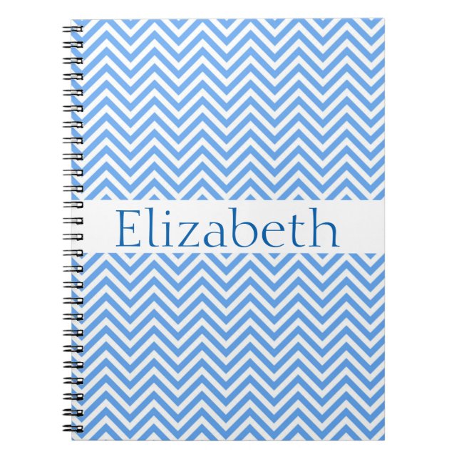 Personalised Zigzag Chevron Pattern Blue White Notebook (Front)