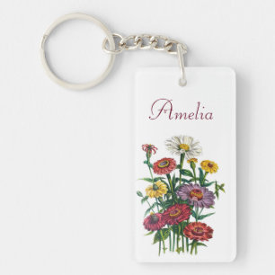 Personalised Zinnias Key Ring