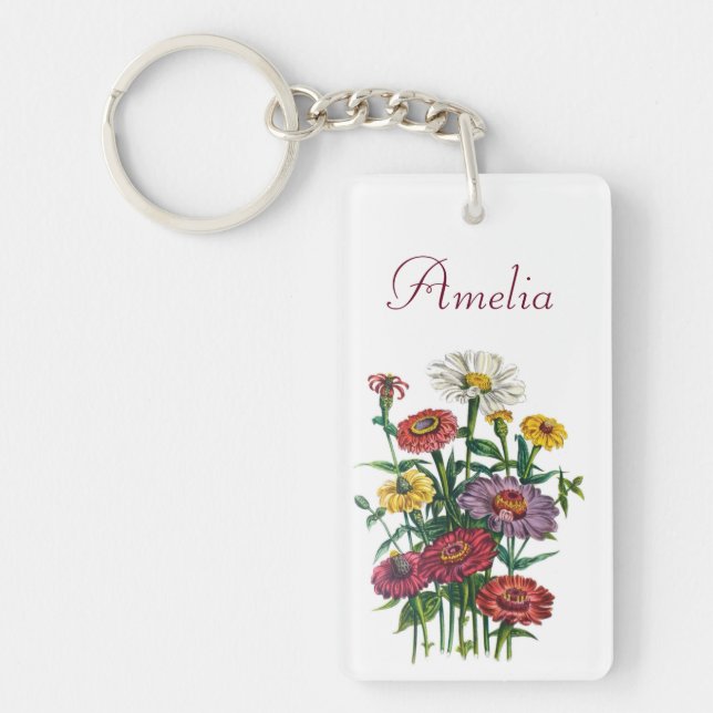 Personalised Zinnias Key Ring (Front)