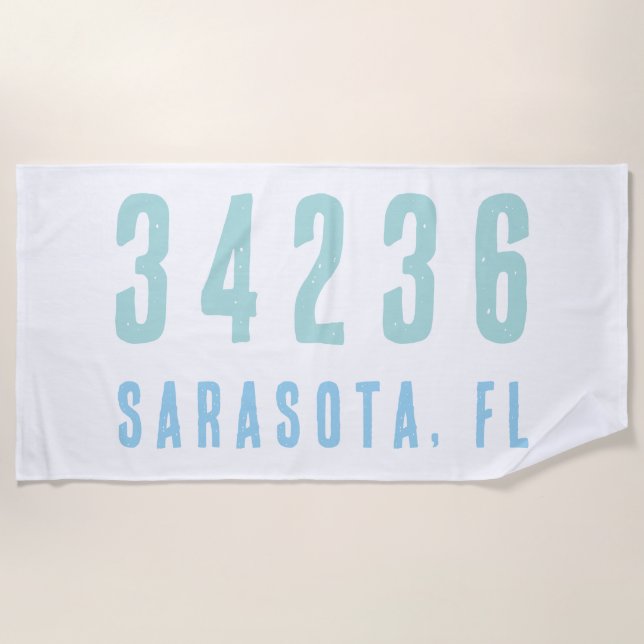 Personalised Zip Code, City, State | Coastal Blues Beach Towel (Front)