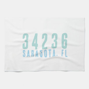 Personalised Zip Code, City, State   Coastal Blues Tea Towel