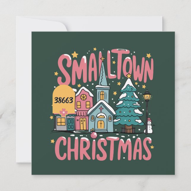 Personalised Zipcode Small Town Christmas Pink  Holiday Card (Front)