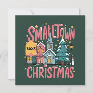Personalised Zipcode Small Town Christmas Pink Holiday Card