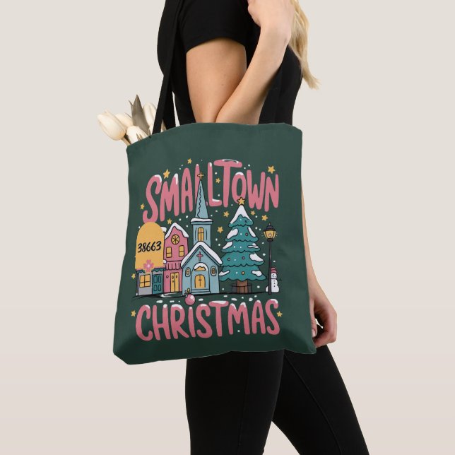 Personalised Zipcode Small Town Christmas Pink  Tote Bag (Close Up)