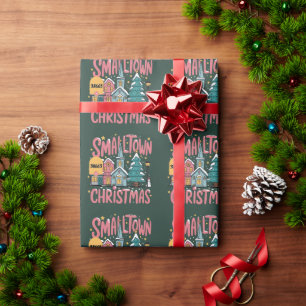 Personalised Zipcode Small Town Christmas Pink  Wrapping Paper