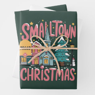 Personalised Zipcode Small Town Christmas Pink Wrapping Paper Sheet