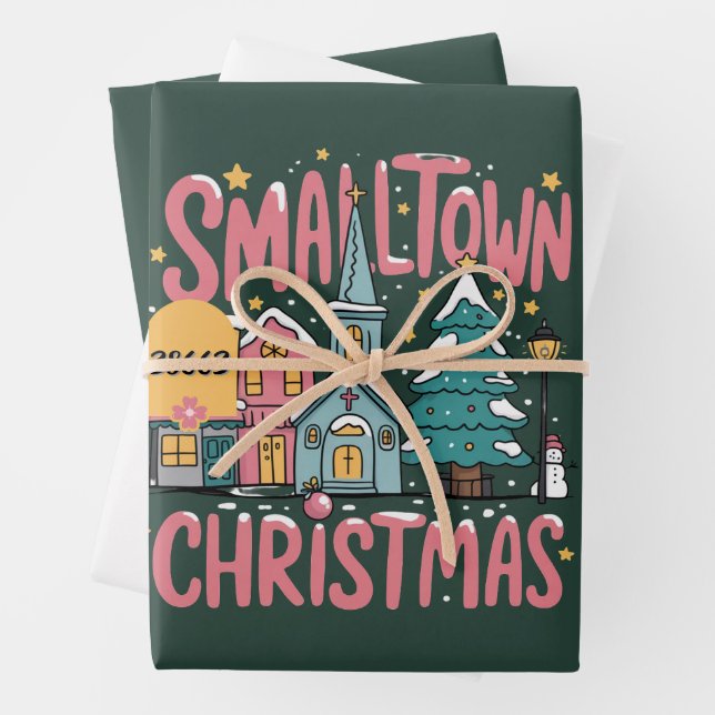 Personalised Zipcode Small Town Christmas Pink  Wrapping Paper Sheet (In situ)