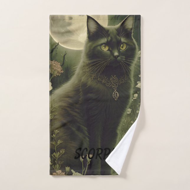 personalised zodiac black cat  hand towel (Hand Towel)