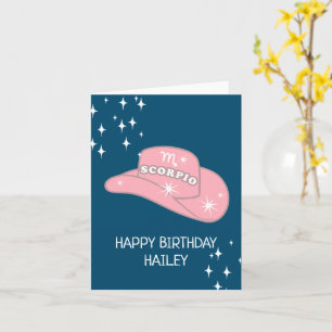 Personalised Zodiac Scorpio Cowgirl Hat Birthday Card