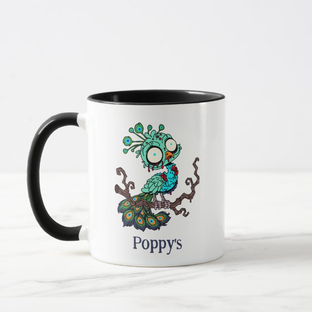 Personalised Zombie Peacock Mug (Left)
