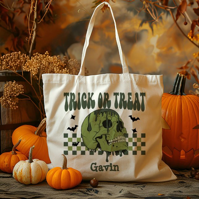 Personalised Zombie Skull Boy Trick Or Treat Candy Tote Bag (Creator Uploaded)