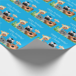 Personalised Zoo Animal Birthday Green Leaf Wrapping Paper