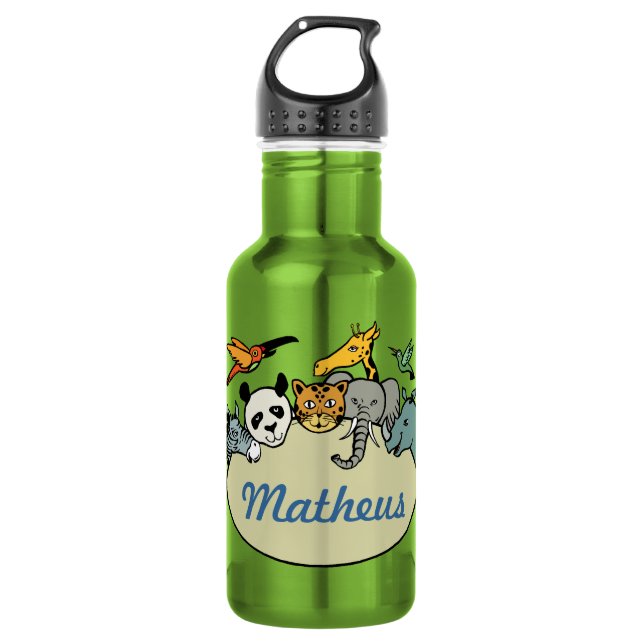 personalised zoo family animals 532 ml water bottle (Front)