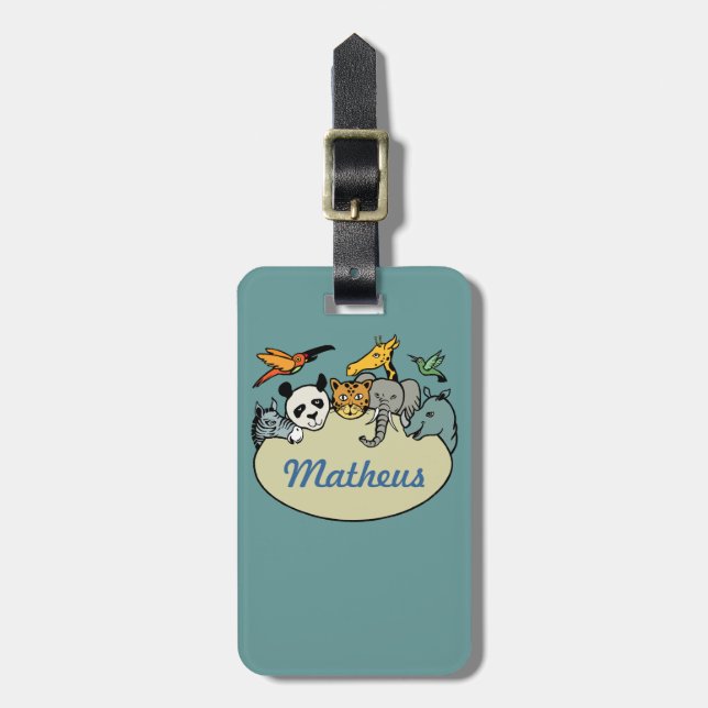 personalised zoo family animals luggage tag (Front Vertical)