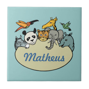 personalised zoo family animals tile