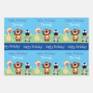 Personalised Zoo Themed Kids Wrapping Paper Sheet