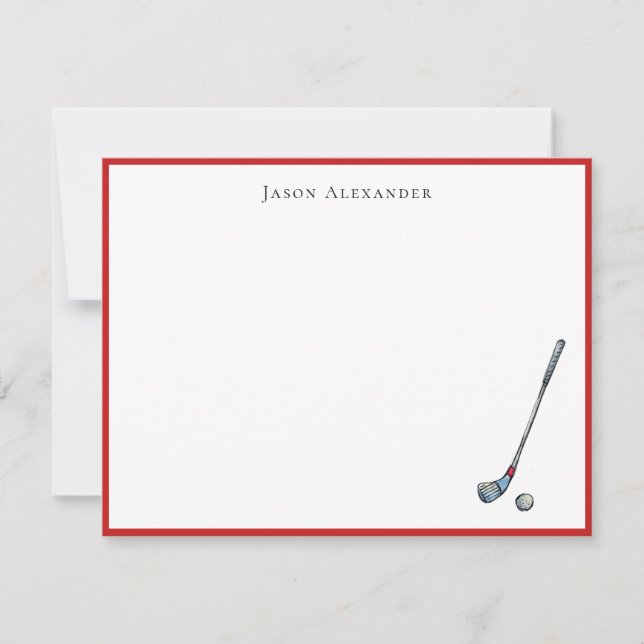 Personalises Golf clubs Red border  Thank You Card (Front)