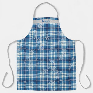 Personaliza Navidad Elegante Cuadriculado Azul Apron