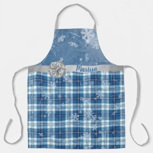 Personaliza Navidad Elegante Cuadriculado Azul Apron