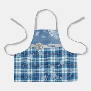 Personaliza Navidad Elegante Cuadriculado Azul Apron