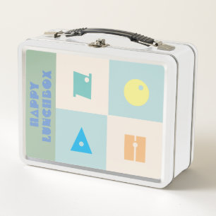 Personalizab beige colours boy name happy Lunchbox
