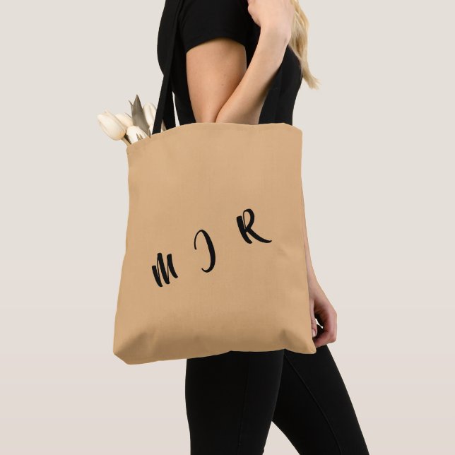 Personalizable 3-Initial Tote Bag=Tan/Black (Close Up)