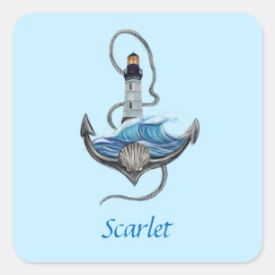 Personalizable Anchor & Lighthouse (Version 2) Square Sticker