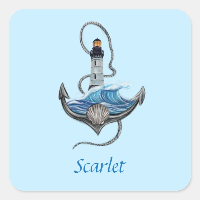 Personalizable Anchor & Lighthouse (Version 2) Square Sticker (Front)