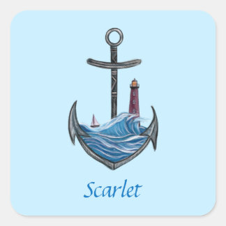 Personalizable Anchor & Lighthouse (Version 3) Square Sticker