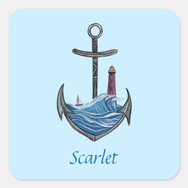 Personalizable Anchor & Lighthouse (Version 3) Square Sticker (Front)