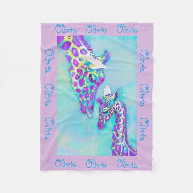 personalizable aqua and purple giraffe blanket (Front)
