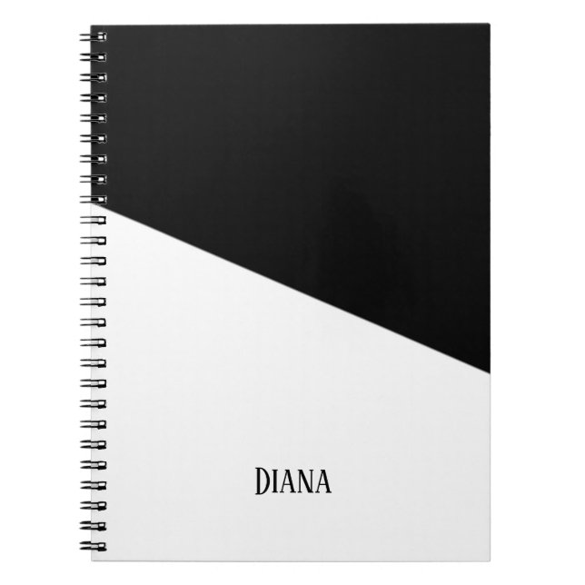 Personalizable black and white abstract diagonal   notebook (Front)