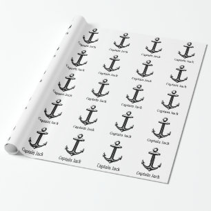 Personalizable Black Nautical Anchor Wrapping Paper