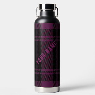 Personalizable Black & Purple Plaid Water Bottle