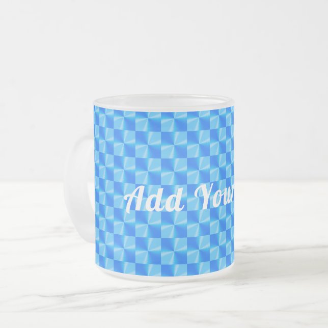 Personalizable Blue Modern Trendy Pattern  Frosted Glass Coffee Mug (Front Left)