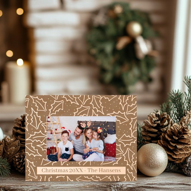 Personalizable Christmas Holly Wooden  Etched Frames (Personalizable Holly etched Wood Frame)