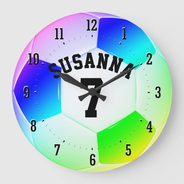 Personalizable Colourful Soccer | Football Gift Large Clock (Front)