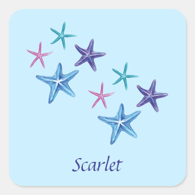 Personalizable Colourful Starfish writing Square Sticker (Front)