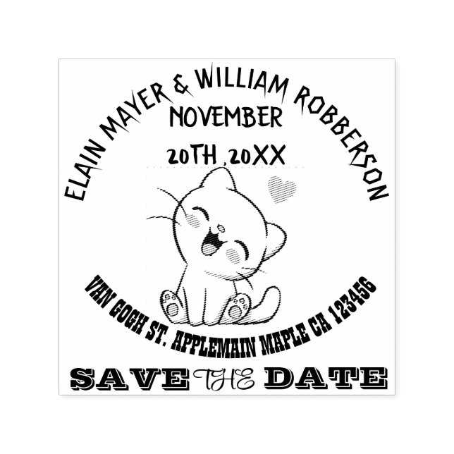 Personalizable Cute Cat Save the Date   Self-inking Stamp (Design)