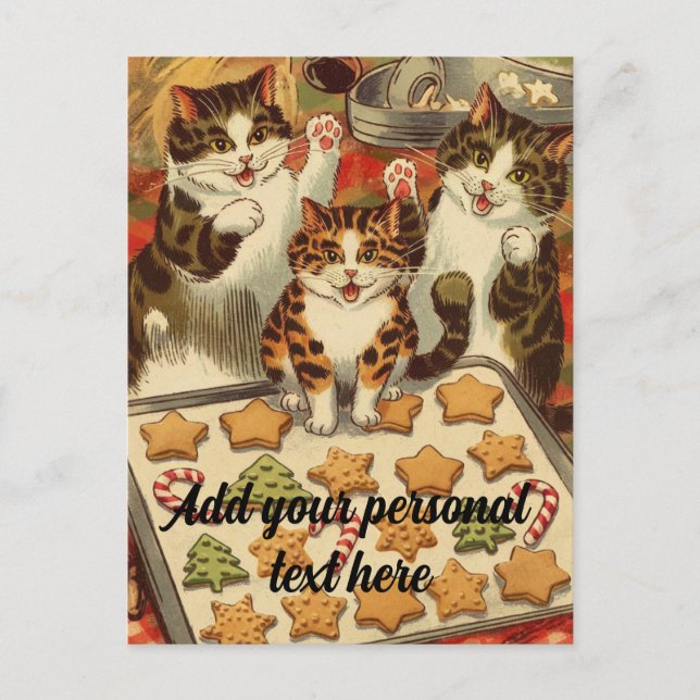 Personalizable cute cats baking Christmas  Postcard (Front)
