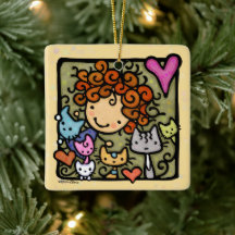 Personalizable Cute Curly Girl Loves Cats