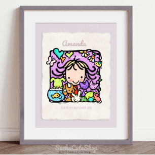 Personalizable! Cute Girl Loves Animals Art Poster