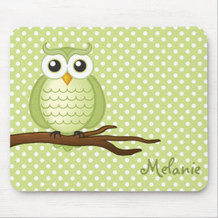 Personalizable Cute Green Wise Owl   Mousepad