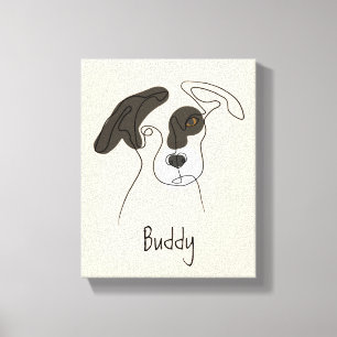 Personalizable Dog One Line Art with Colour Canvas Print