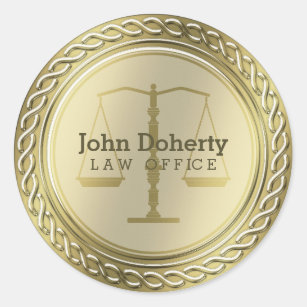 Personalizable Elegant Golden Scales of Justice Classic Round Sticker