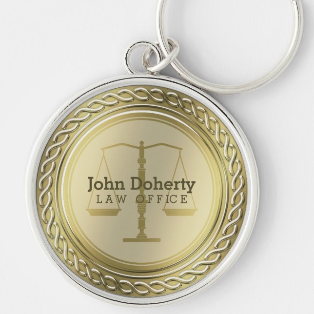 Personalizable Elegant Golden Scales of Justice Key Ring (Front)
