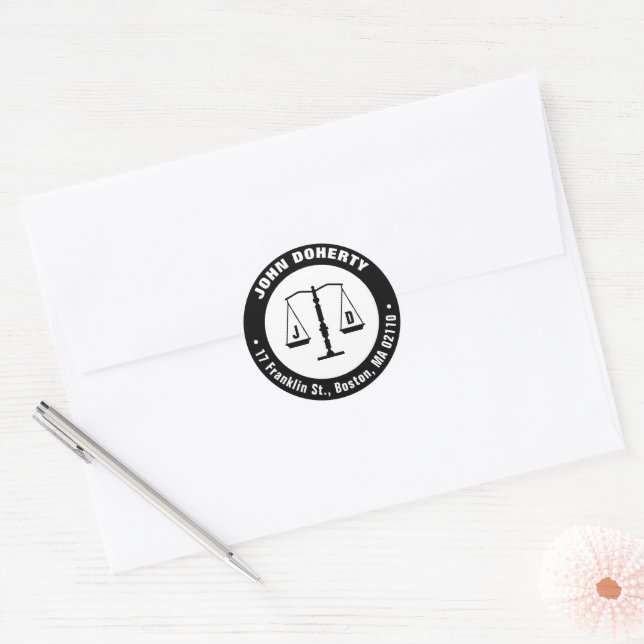 Personalizable Elegant  Scales of Justice Classic Classic Round Sticker (Envelope)