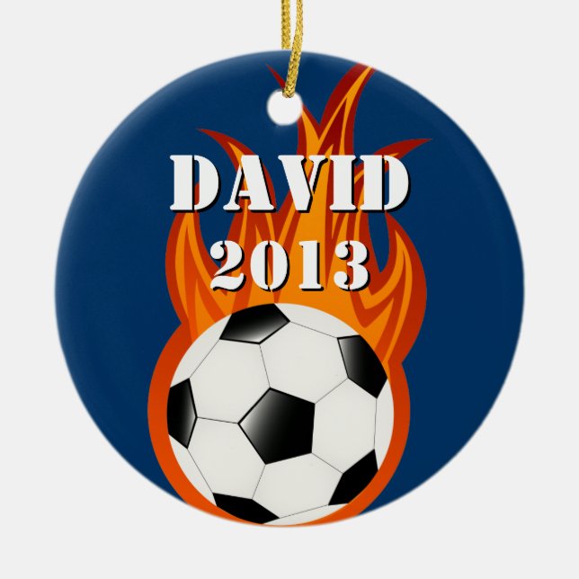 Personalizable fooball / soccer ceramic tree decoration (Front)
