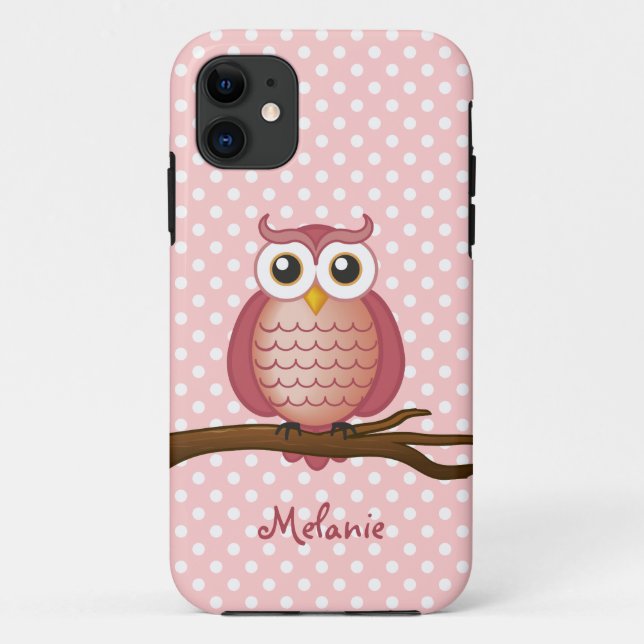 Personalizable Girly Owl | Pink Polka Dot Case-Mate iPhone Case (Back)